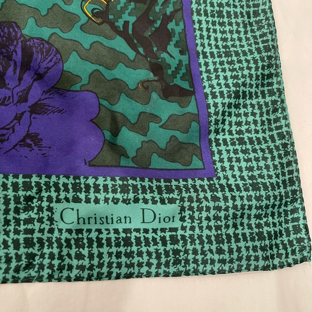 VINTAGE 80s Christian DIOR Scarf 100% Silk Echarpes Paisley Floral Scarf Korea - Picture 2 of 11